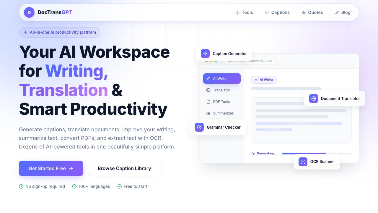 DocTransGPT website screenshot