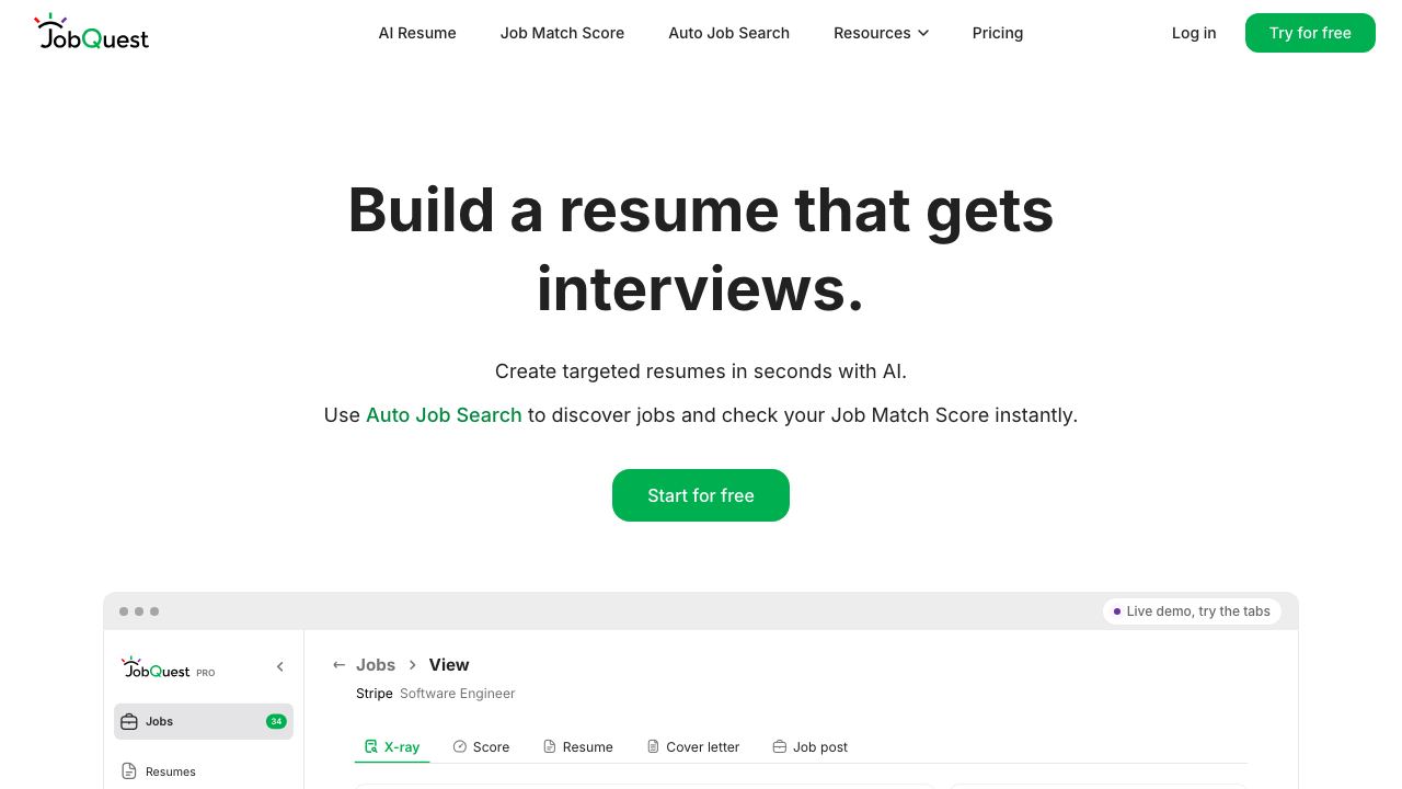 JobQuest.ai website screenshot