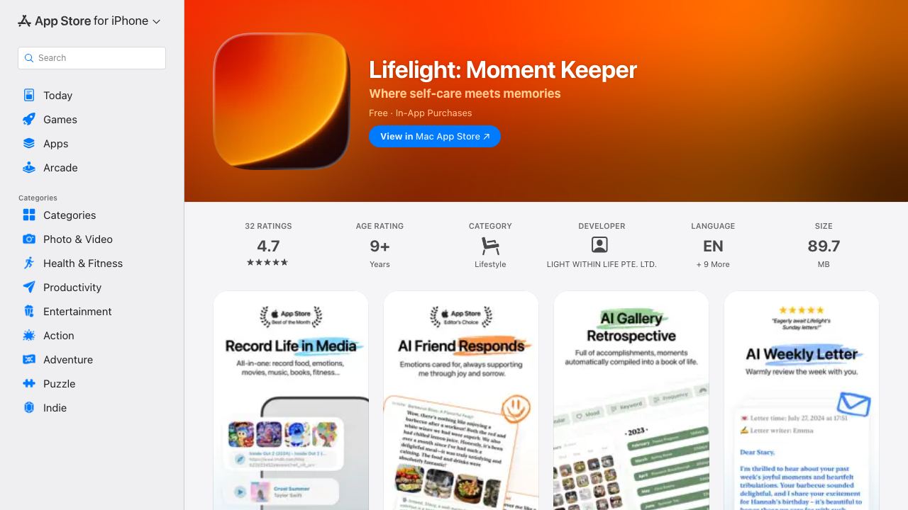Lifelight:AI Journal/Note for Vision Pro 网站截图