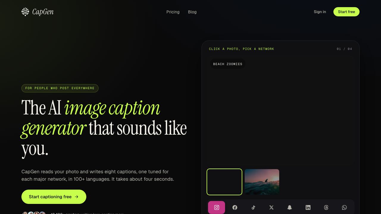 CapGen AI Captions for Instagram 网站截图