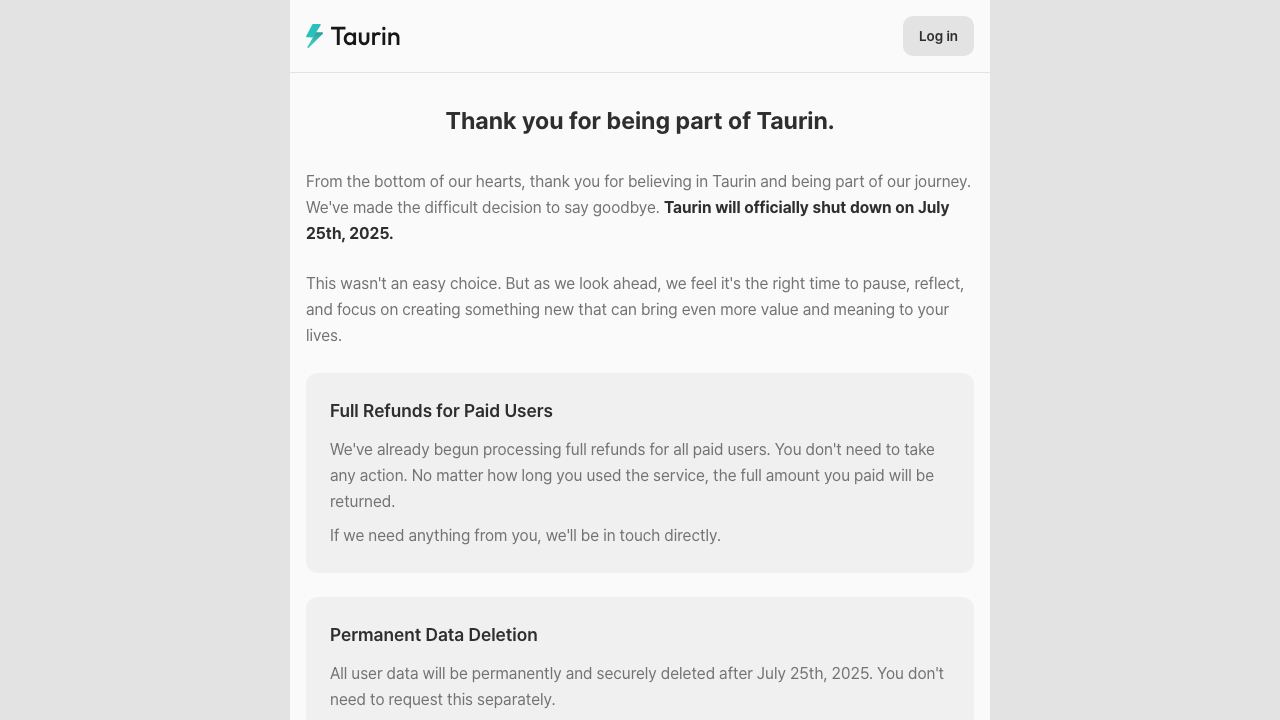 Taurin website screenshot