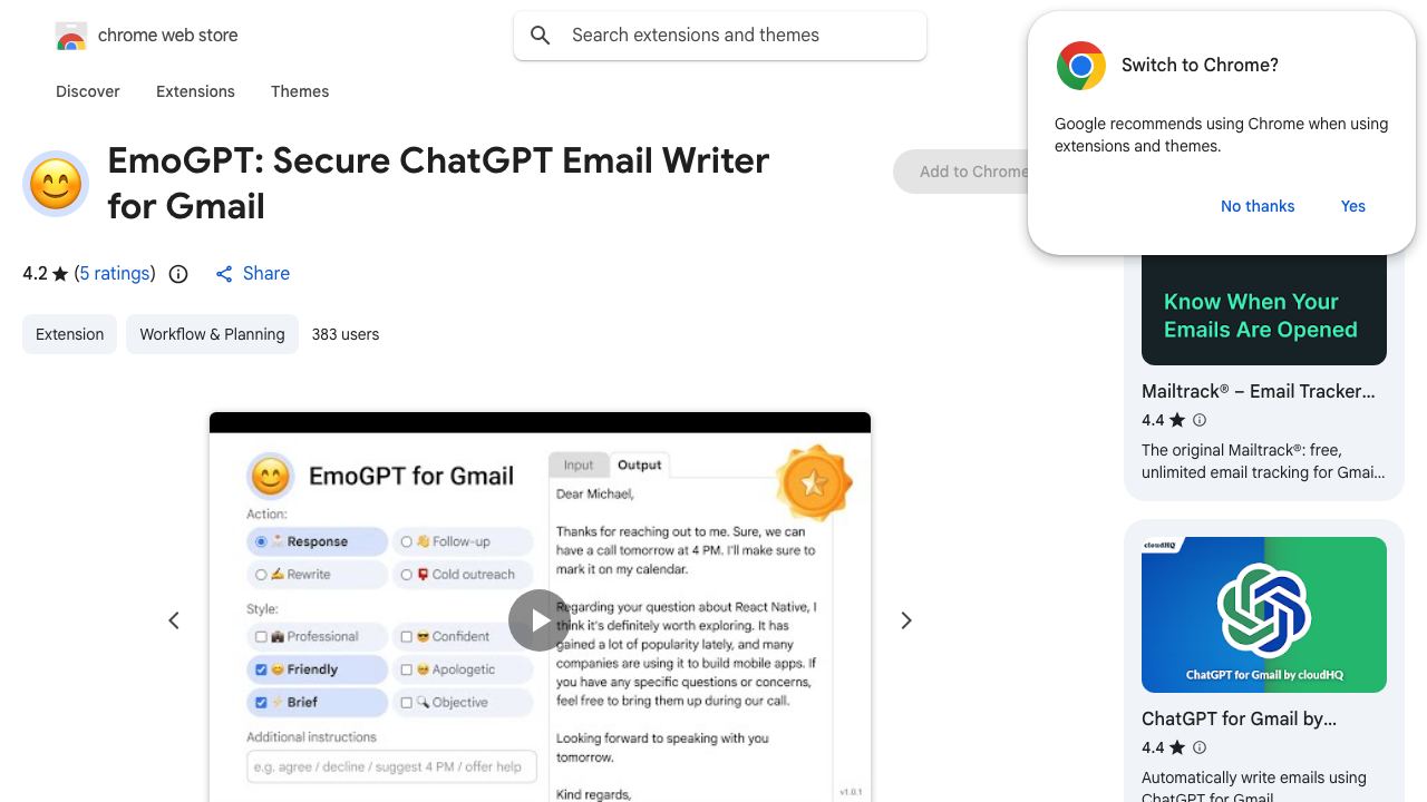 EmoGPT: Secure ChatGPT Email Writer for Gmail 网站截图