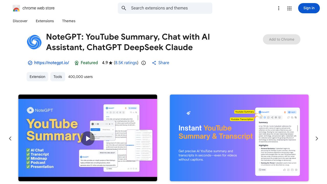 YouTube Summary with ChatGPT & Claude 网站截图