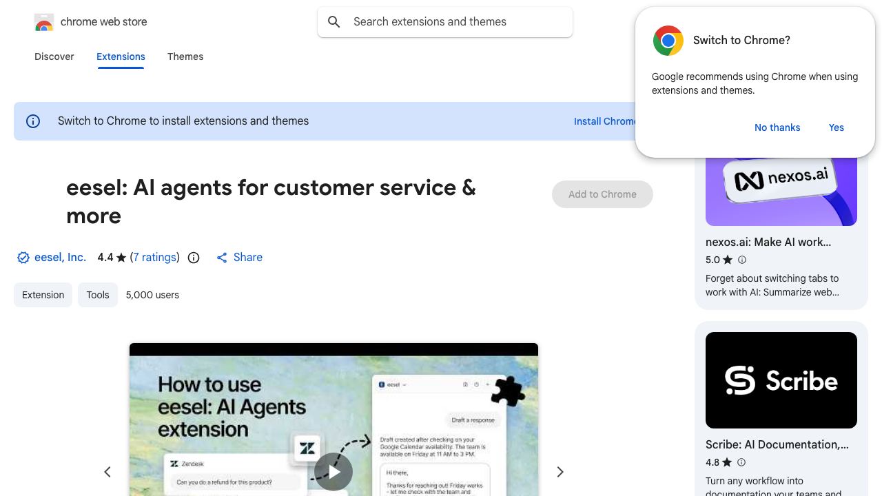 eesel AI: ChatGPT Sidebar for AI in Google Docs, Zendesk & more 网站截图