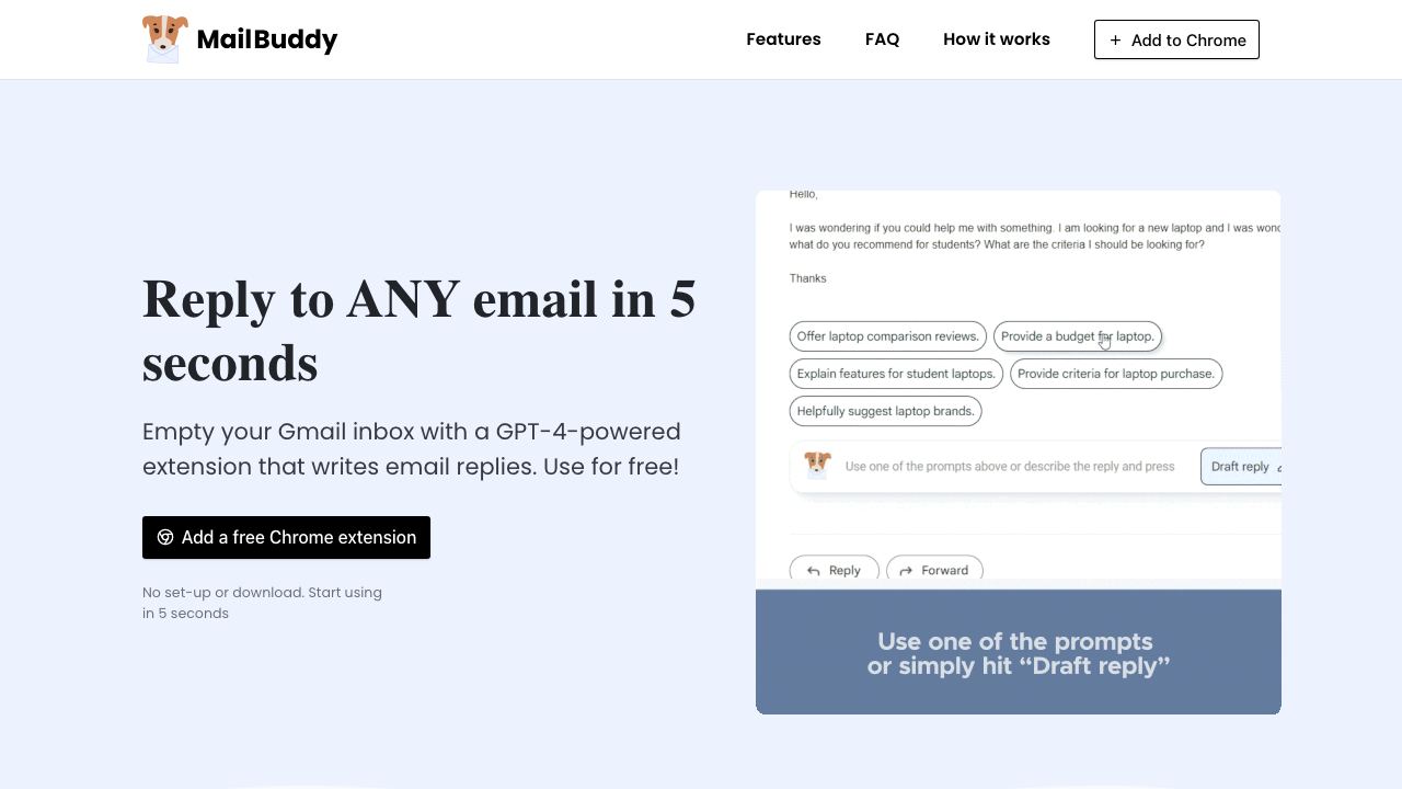 MailBuddy - ChatGPT AI Email Assistant 网站截图