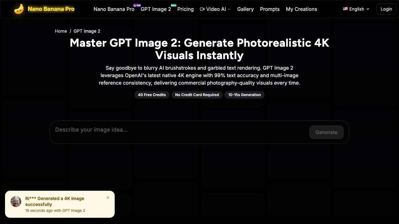 GPT Image 2 AI Image Generator 网站截图