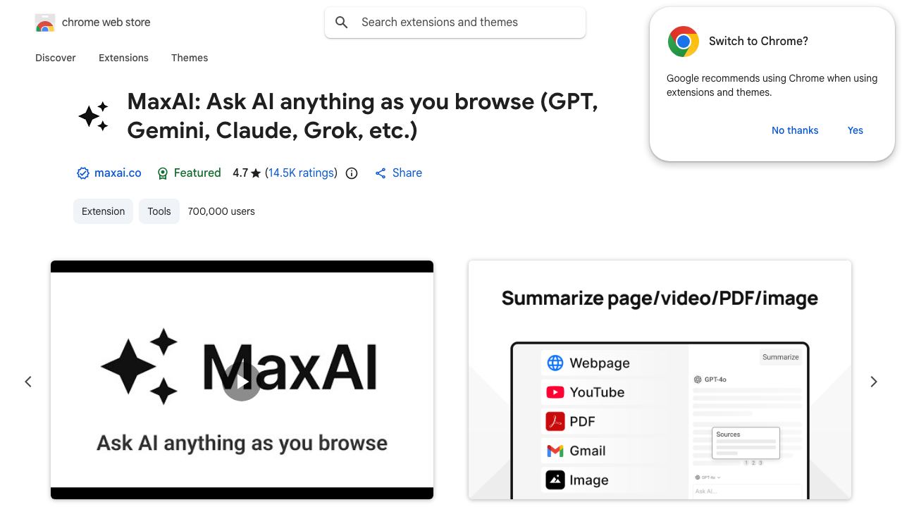 MaxAI.me: Use 1-Click AI Anywhere 网站截图