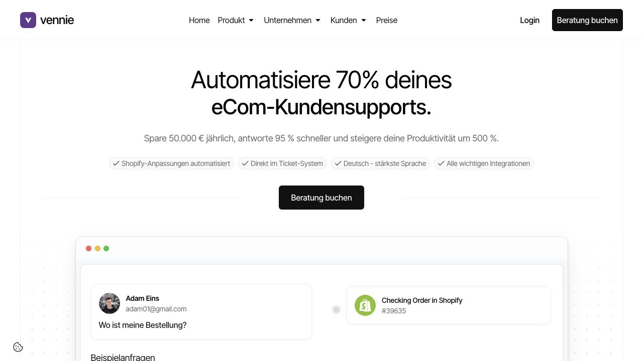 vennie website screenshot