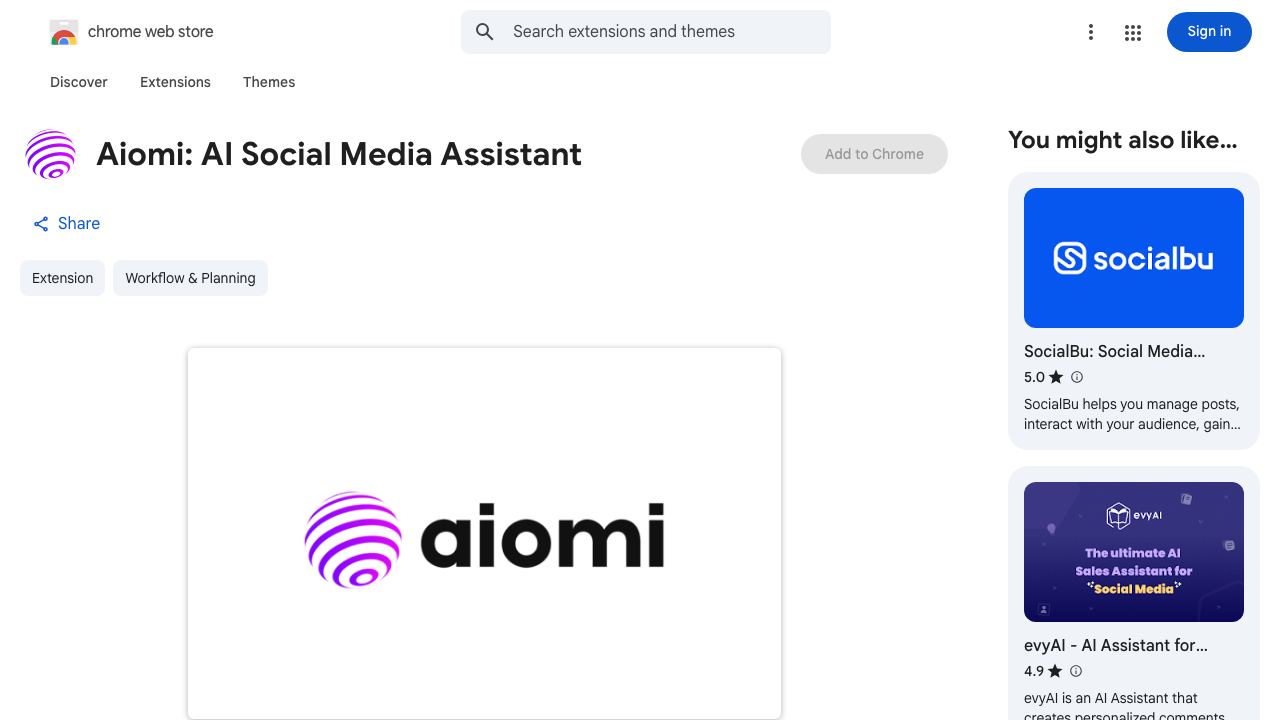 Aiomi: AI Social Media Assistant website screenshot