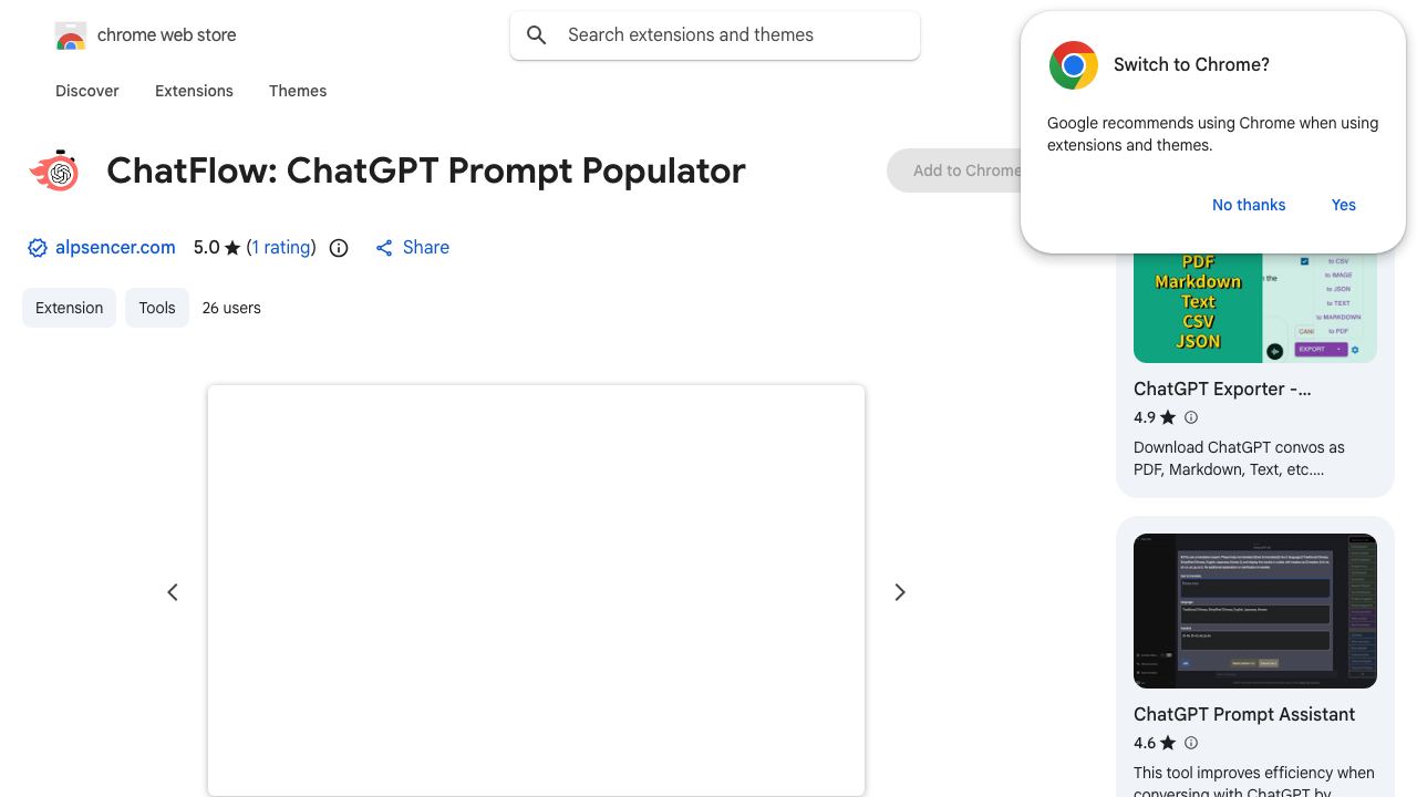 ChatFlow: ChatGPT Prompt Populator 网站截图