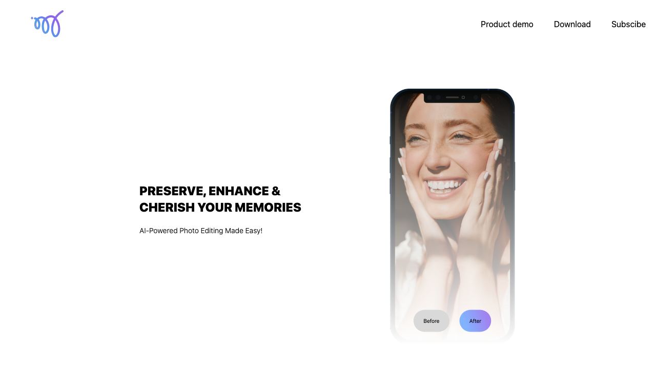 Mems AI Photo Enhancer website screenshot
