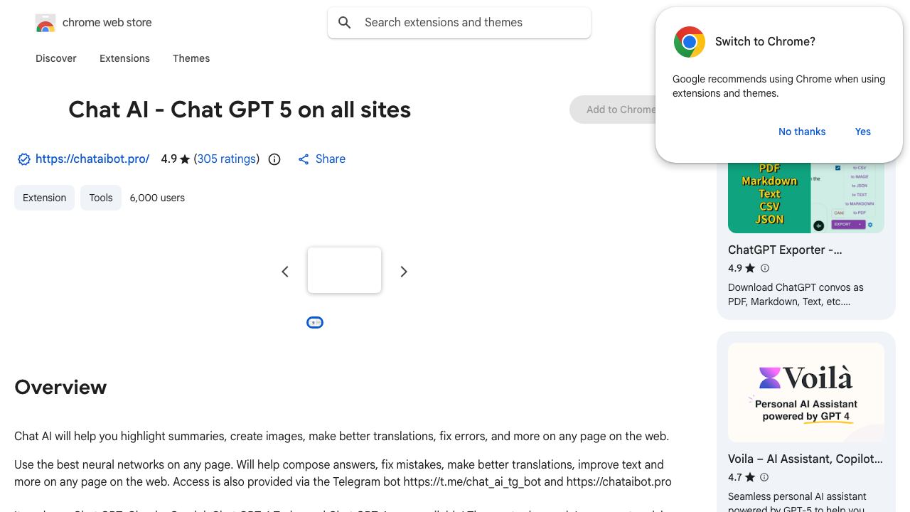 Chat AI - Chat GPT 4 Turbo on all sites website screenshot