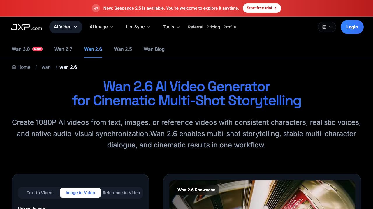 Wan 2.6 AI Video Generator - Create Professional Video | JXP 网站截图