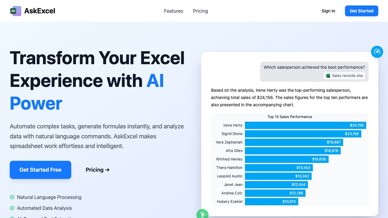 AskExcel 网站截图