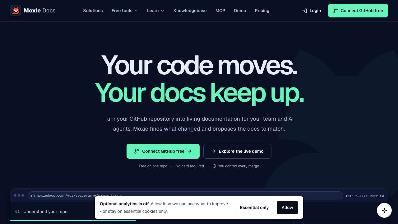 Moxie Docs website screenshot