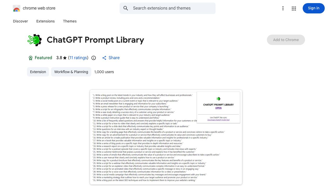 ChatGPT Prompt Library 网站截图