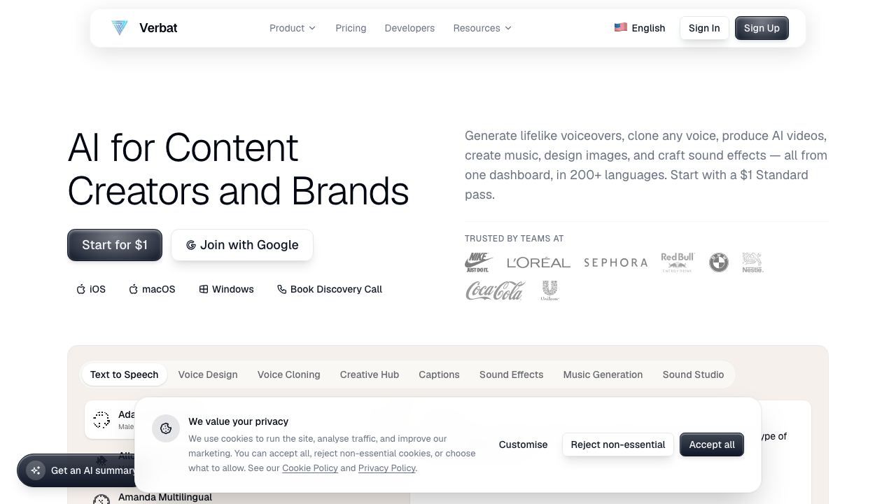 Verbatik website screenshot