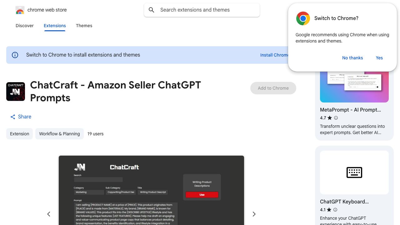 ChatCraft - Amazon Seller ChatGPT Prompts website screenshot