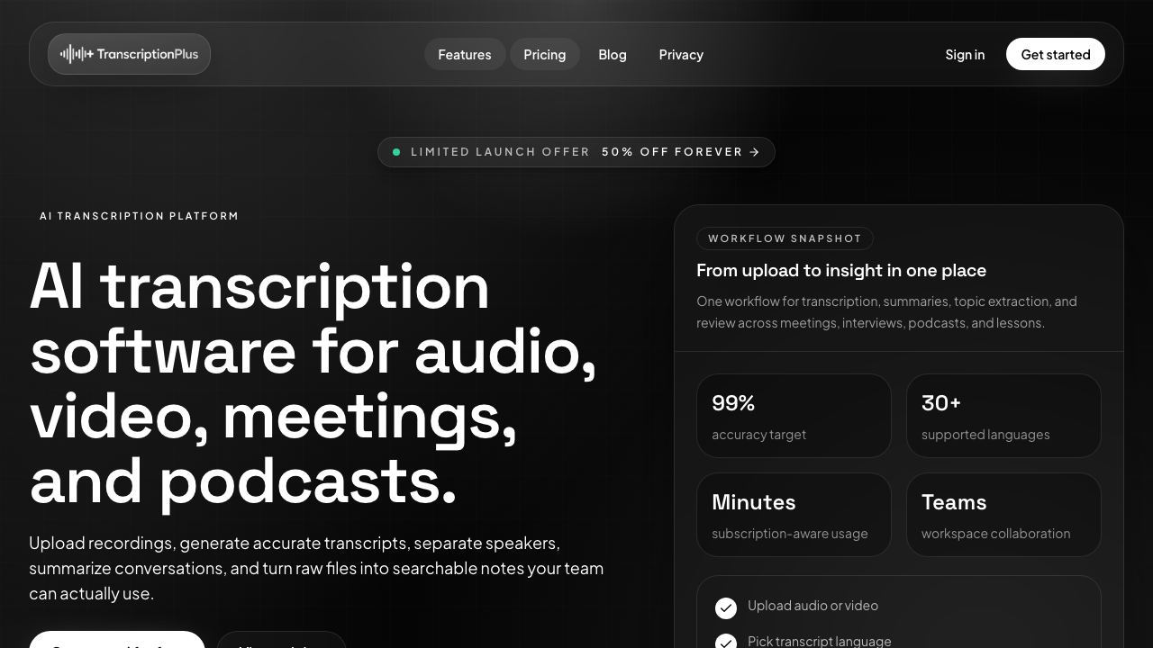 TranscriptionPlus 网站截图