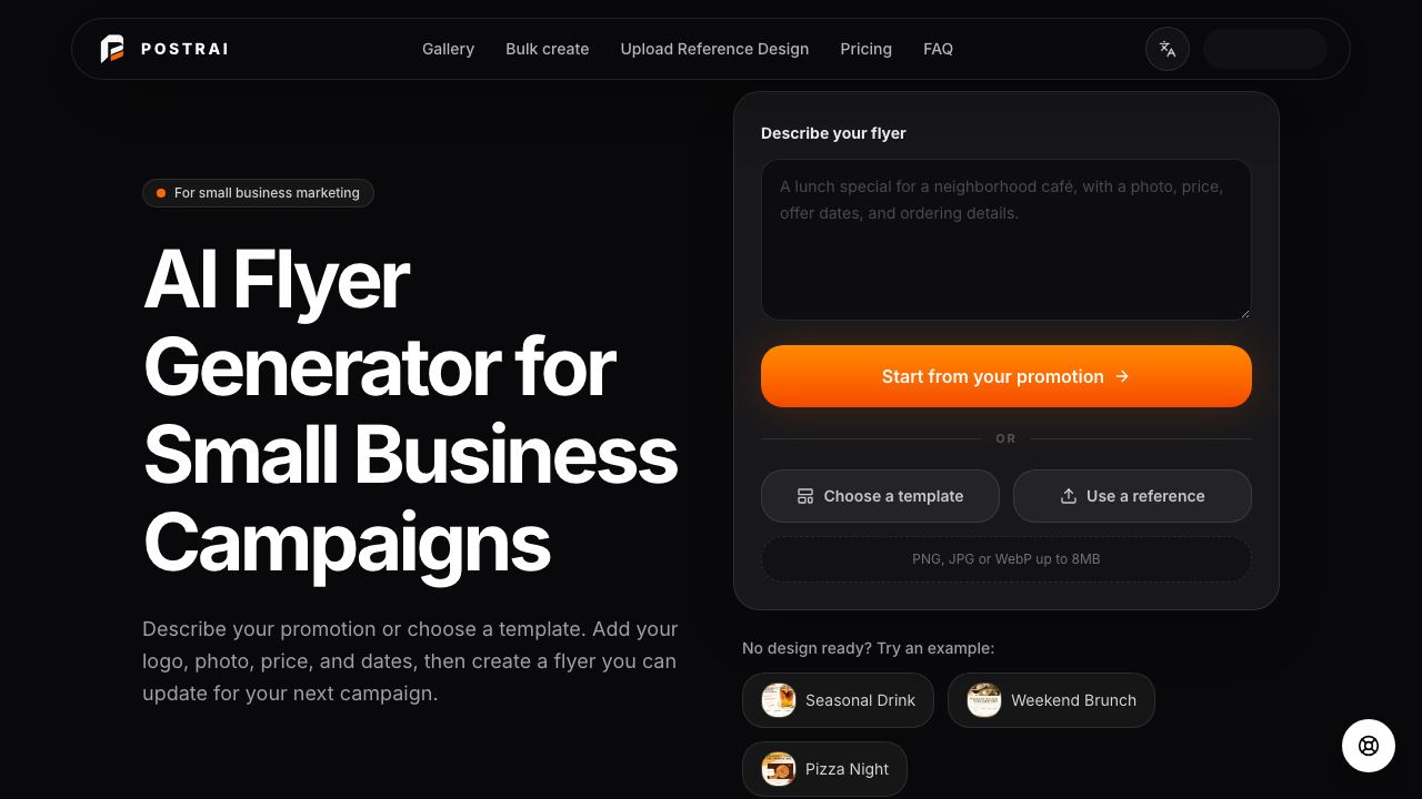 Postrai – AI Flyer Generator for Small Business 网站截图