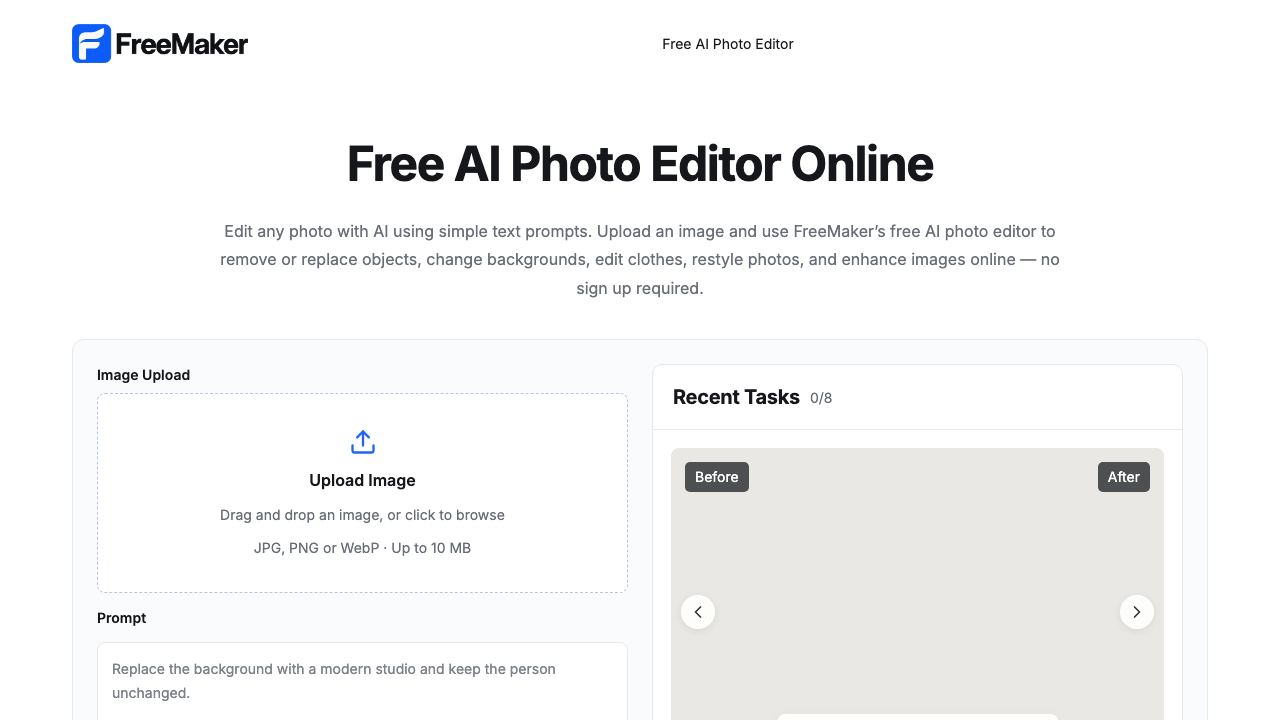 FreeMaker: Free AI Photo Editor 网站截图