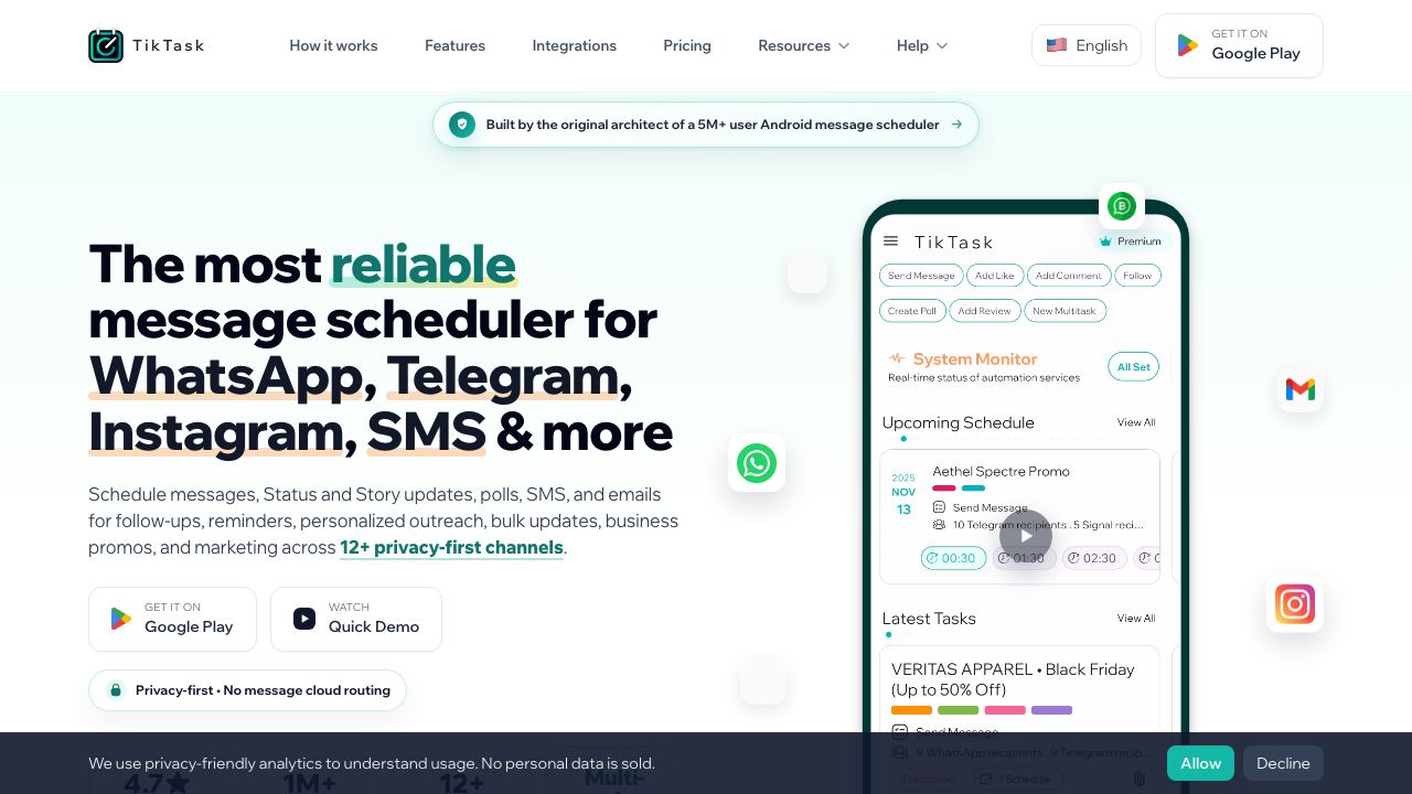 TikTask website screenshot