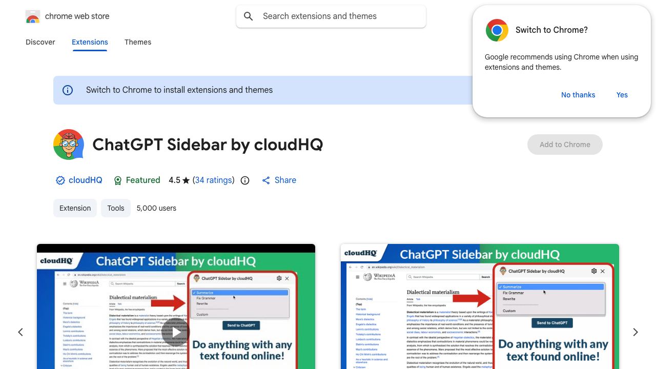 ChatGPT Sidebar by cloudHQ 网站截图