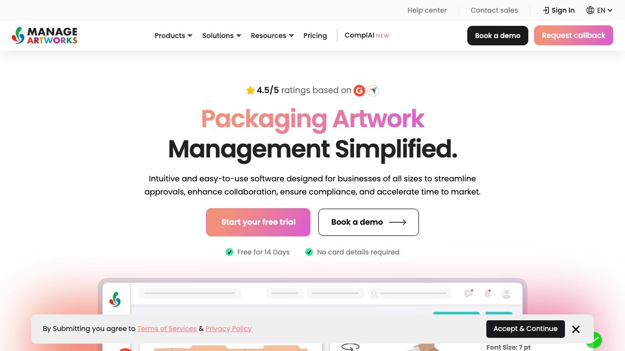 ManageArtworks website screenshot