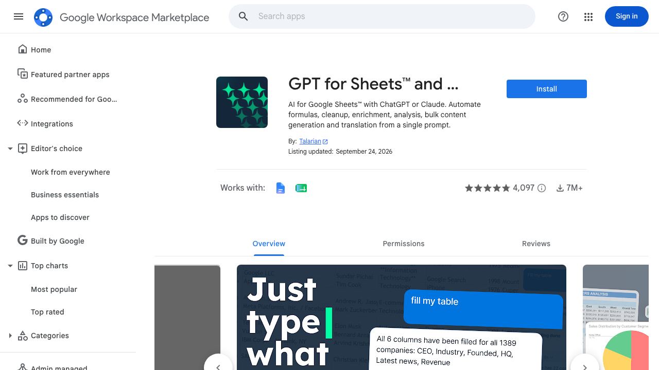 GPT For Sheets 网站截图