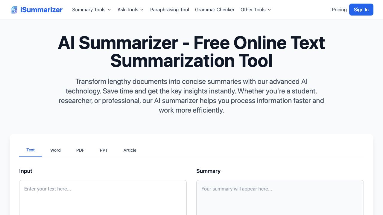 iSummarizer 网站截图