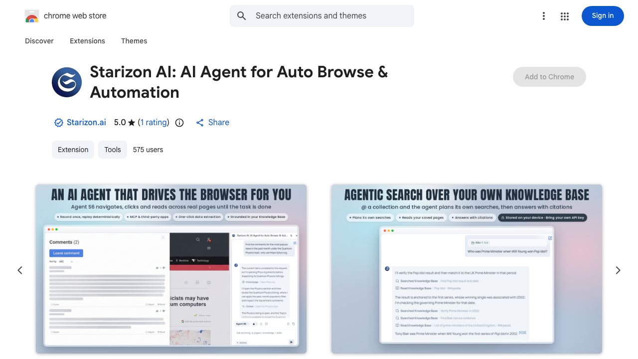 Starizon AI - AI Agent and Assistant for Efficient Browsing & Automation 网站截图