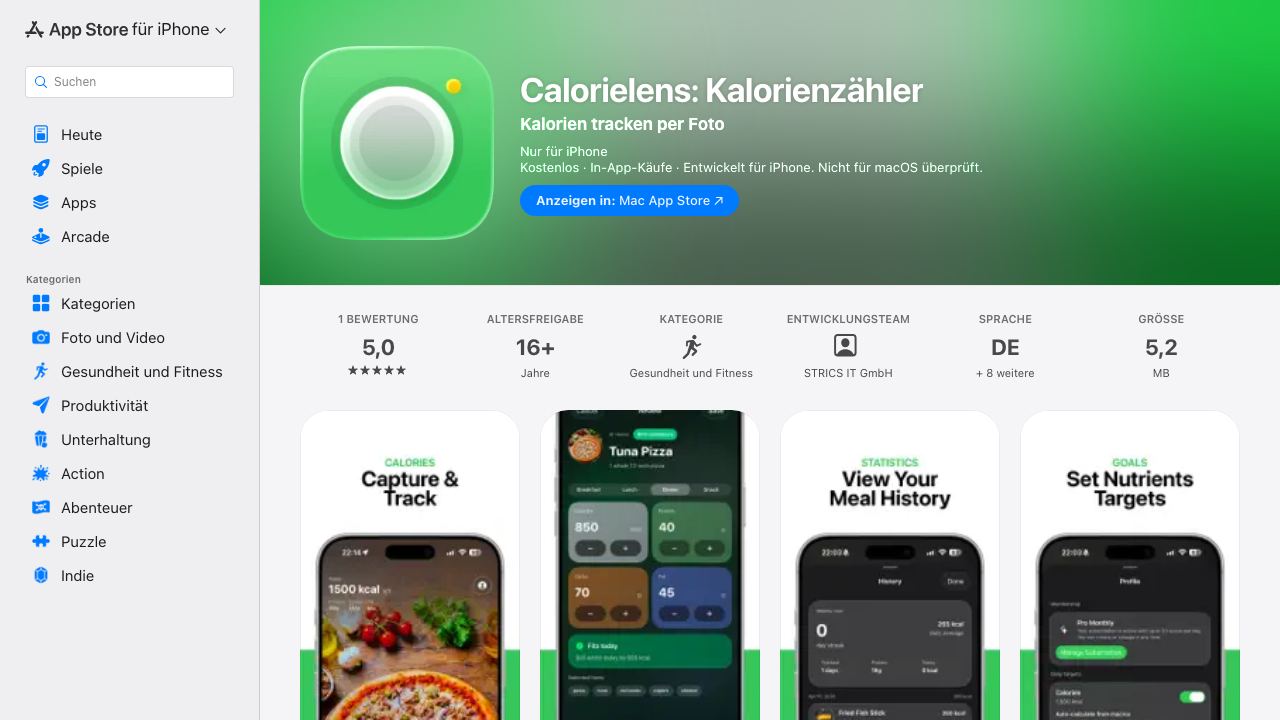 Calorielens: Calorie Tracker 网站截图