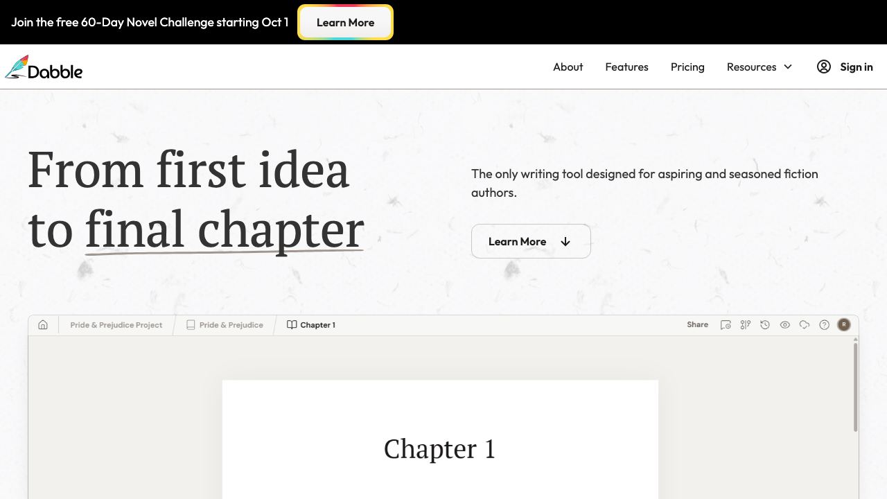 Dabble Book Writing Software 网站截图