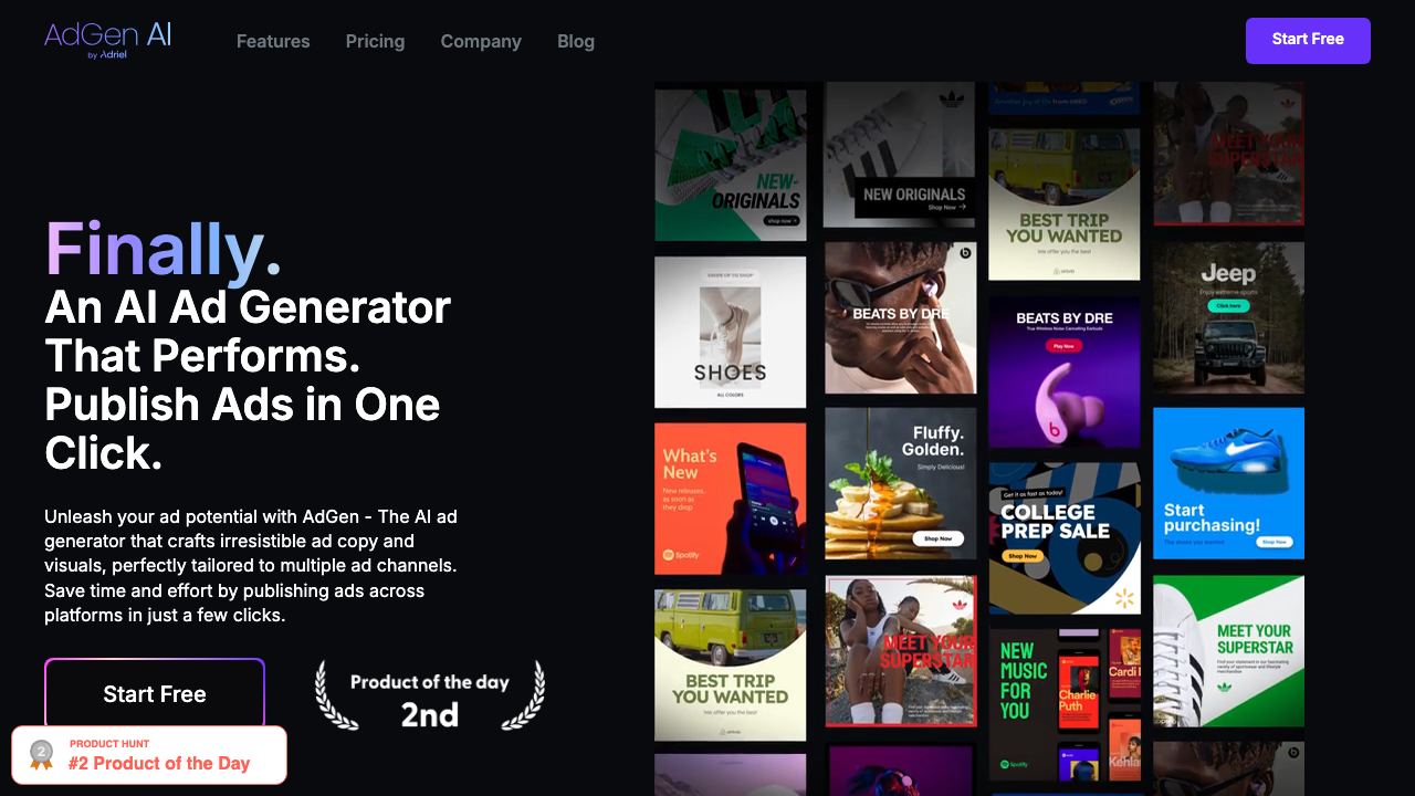 AdGen AI website screenshot