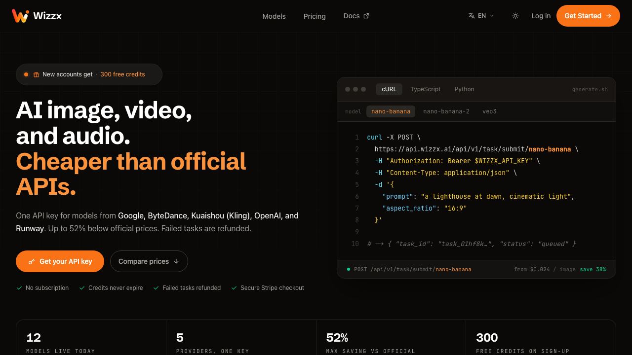 Wizzx AI | All In One AI API Platform website screenshot
