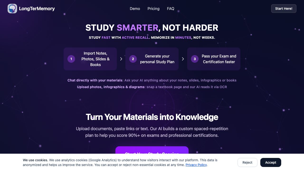 LongTerMemory AI Study tool 网站截图