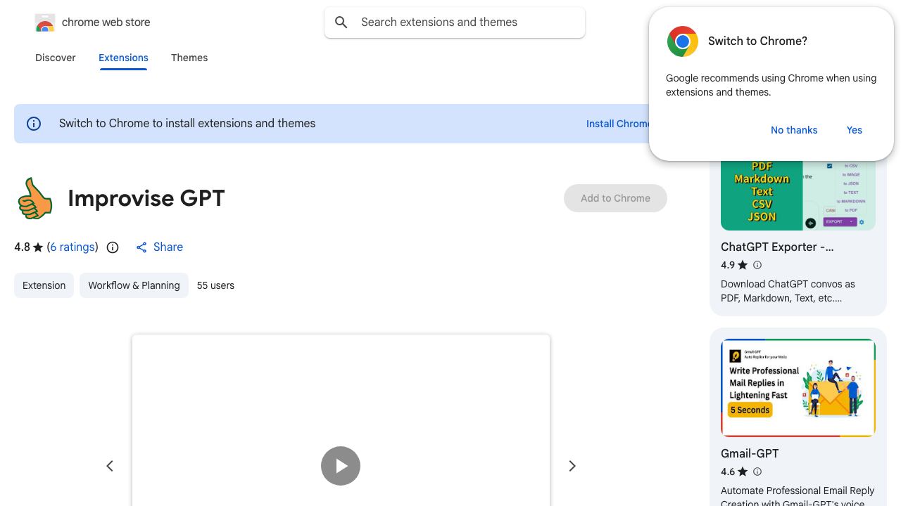 Improvise GPT website screenshot