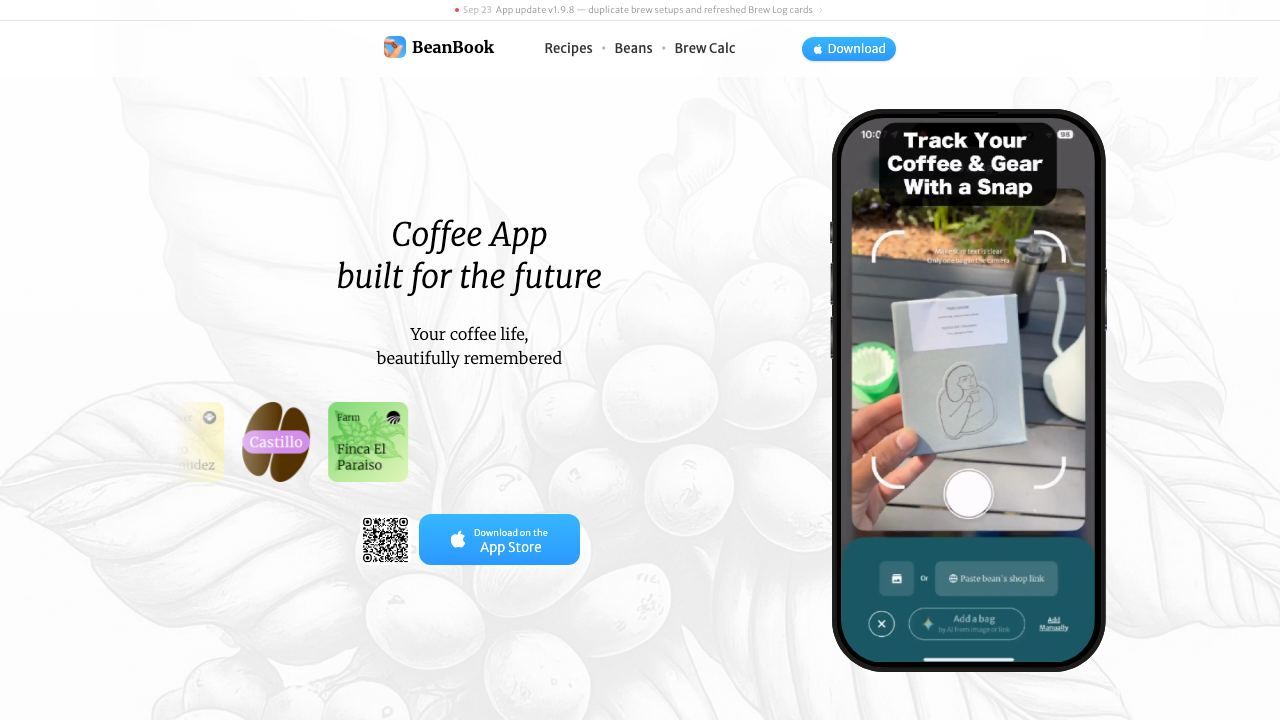 BeanBook website screenshot