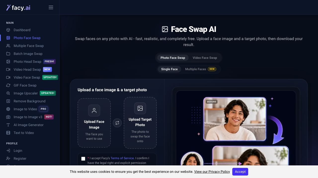 Facy AI Face Swap website screenshot