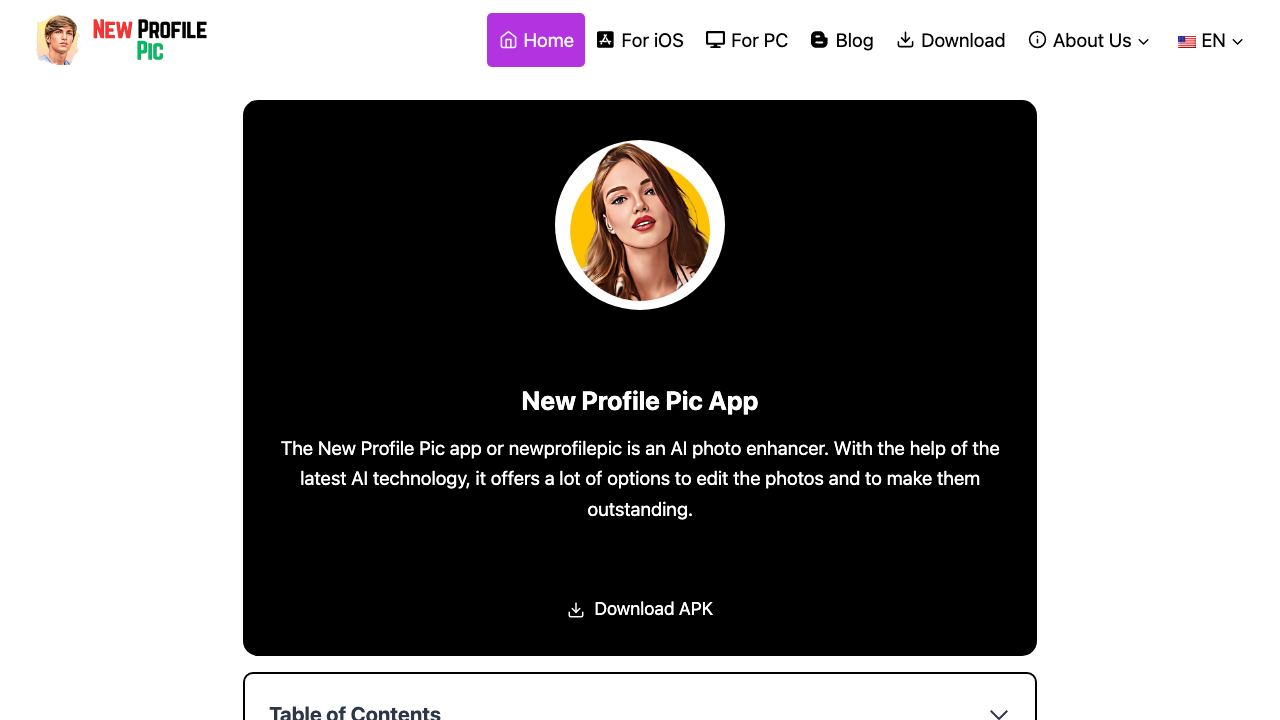 New Profile Pic App website screenshot
