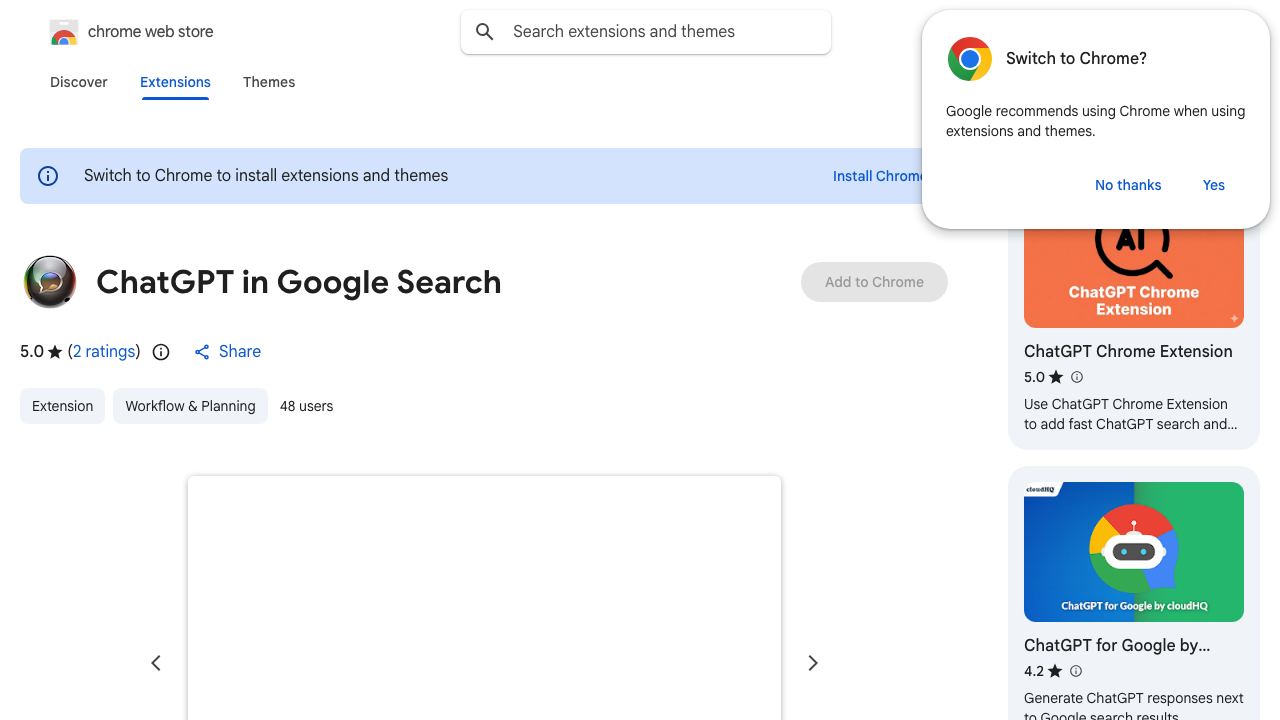 ChatGPT in Google Search 网站截图