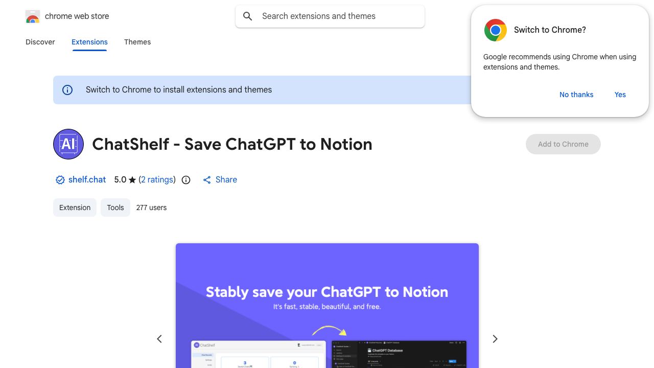 ChatShelf - Save ChatGPT to Notion 网站截图