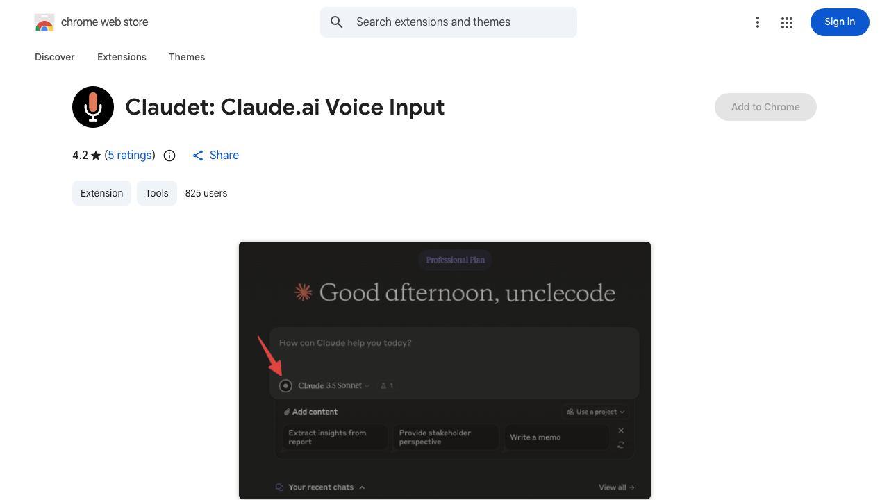Claudet: Claude.ai Voice Input 网站截图