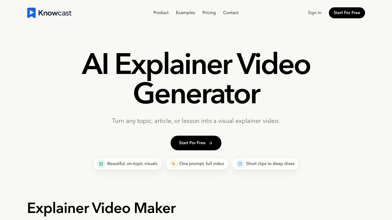 KnowCast - AI Explainer Video website screenshot