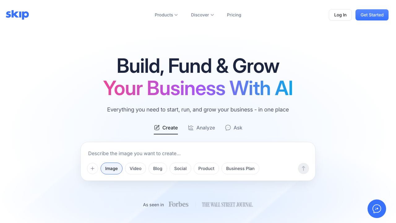 Skip website screenshot