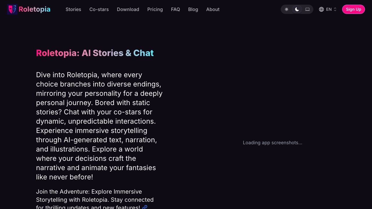 Roletopia: Roleplay AI Stories website screenshot