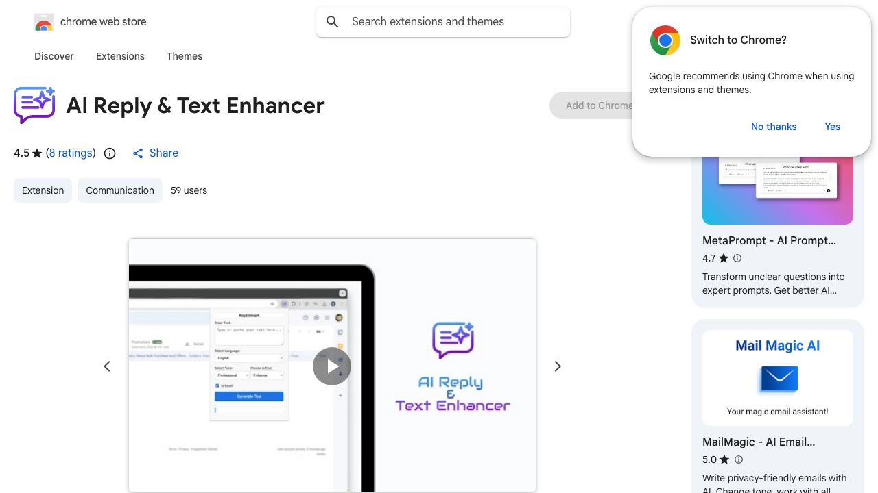 AI Reply & Text Enhancer website screenshot