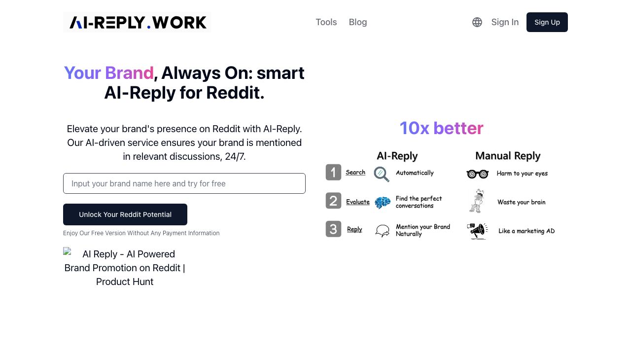 AI Reply website screenshot