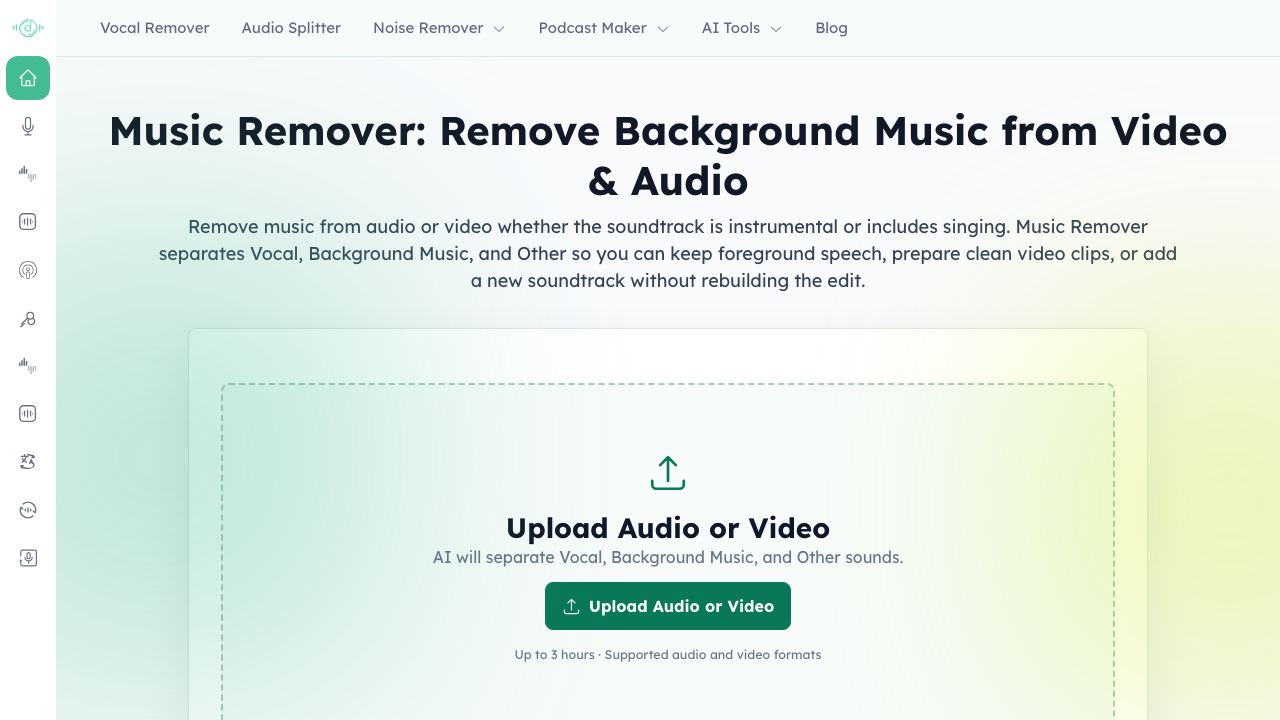 Music Remover website screenshot