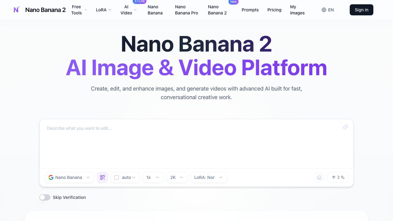Nano Banana 2 - Free Advanced Gemini 3 Pro Image Editor website screenshot